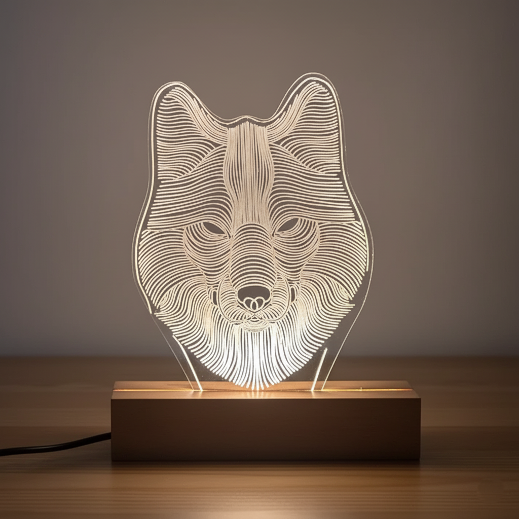Illuminated Wolf Face LED Acrylic Lamp