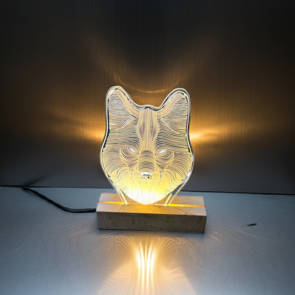 Illuminated Wolf Face LED Acrylic Lamp